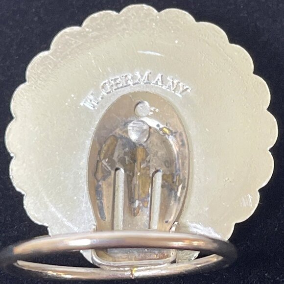 West Germany Filigree Scarf Collar Clip Ring Silver Tone Mother of Pearl Vintage - Picture 3 of 8